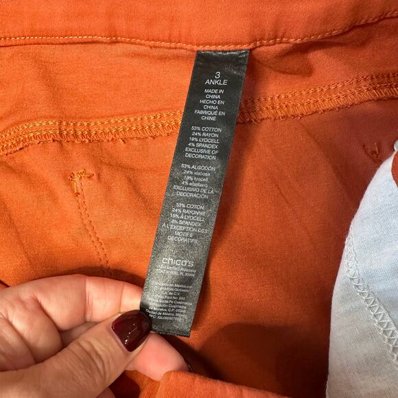 Chico's Sz 3 US 16 XL So Slimming Girlfriend Ankle Pant Burnt Orange Casual Fall - Picture 4 of 7